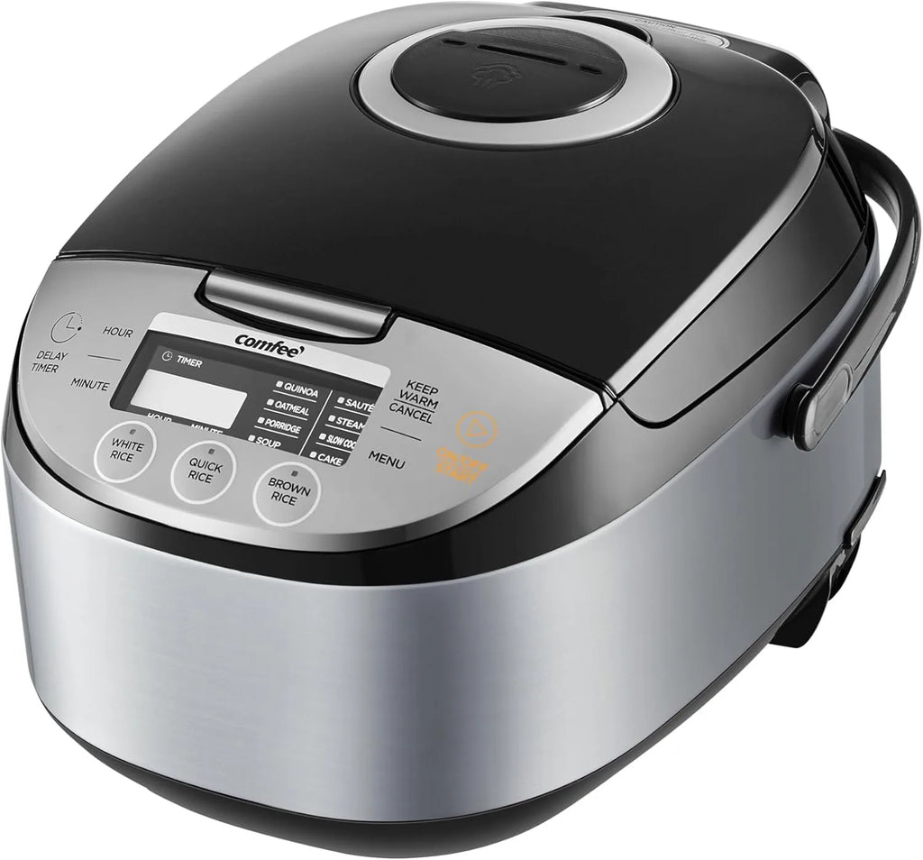Portable 12-Cup Fuzzy Logic Rice Cooker with 11 Presets & Steamer, Black
